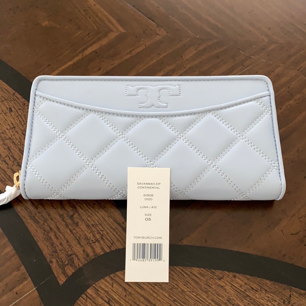 New Authentic Tory Burch Savannah Zip Continental Wallet in Luna NWOT